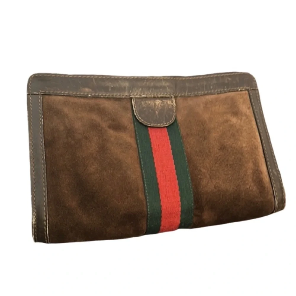 GUCCI PARFUMS Sherry Clutch Hand Bag Suede Leather Brown - Picture 2 of 10